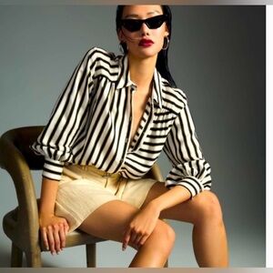 Maeve by Anthropologie black white and gold striped shirt, very versatile